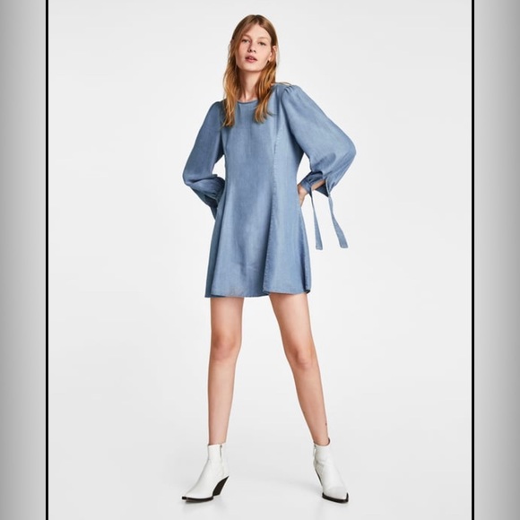 Zara Dresses & Skirts - Blogger favourite!! Zara Denim Collection Dress w/wrist tie detail